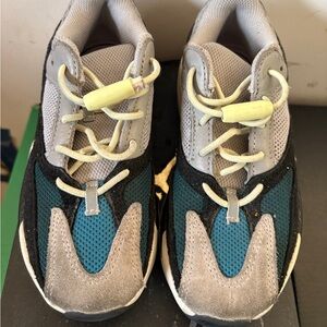 Yeezy Kids Gray and Teal Sneakers